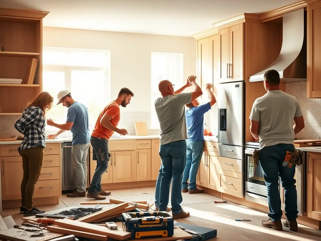 A team of RenaissanceKitchens' professionals working on a kitchen remodeling project, demonstrating their expertise and commitment to delivering exceptional results.
